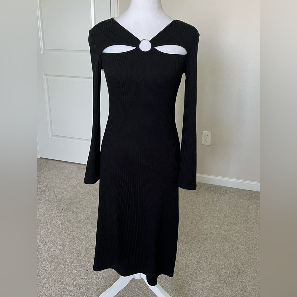 NWOT KYS Black Ribbed Cut Out Mini Dress Size Medium